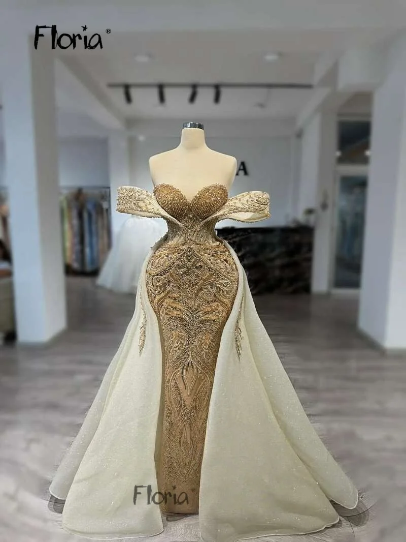 Gold Off Shoulder Prom Dresses Sweetheart Neck Overskirt Wedding Party Gowns Customized Formal Dress vestidos de noche elegantes
Gold Off Shoulder Prom Dresses Sweetheart Neck Overskirt Wedding Party Gowns Customized Formal Dress vestidos de noche elegantes