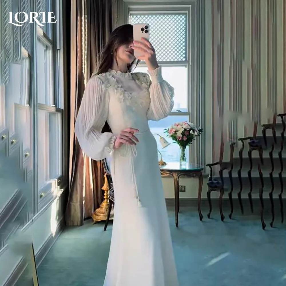 LORIE Lace Muslim Wedding Dresses Applique High Collar Puff Sleeve 3D Flowers Bobycon Church Mermaid Bridal Gown Customized
LORIE Lace Muslim Wedding Dresses Applique High Collar Puff Sleeve 3D Flowers Bobycon Church Mermaid Bridal Gown Customized