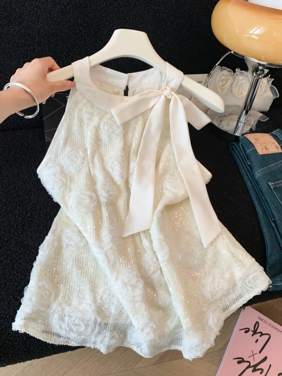 Off-Shoulder Sleeveless Women's Top Fashionable Young-looking Babydoll Chiffon Shirt Neck Hanging Belt Design Summer New Arrival
Off-Shoulder Sleeveless Women's Top Fashionable Young-looking Babydoll Chiffon Shirt Neck Hanging Belt Design Summer New Arrival