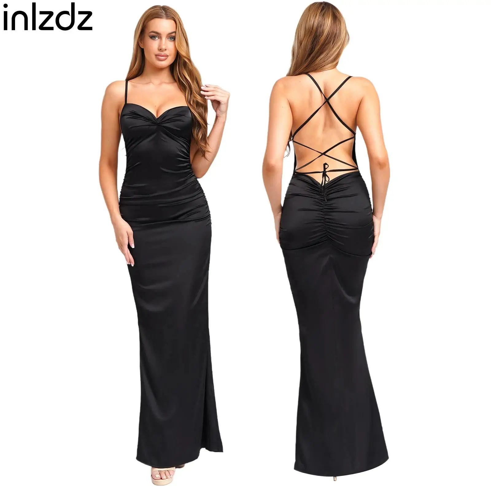 Women Stylish Solid Color Sexy Dress Self-tied Spaghetti Strap Slim-fitting Floor-length Party Dresses for Banquet Club Cocktail
Women Stylish Solid Color Sexy Dress Self-tied Spaghetti Strap Slim-fitting Floor-length Party Dresses for Banquet Club Cocktail