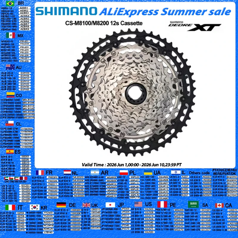 Shimano DEORE XT CS-M8100 M8200 Cassette 9-45T/10-45T/10-51T 12Speed For Mountain Bike Bicycle Part MTB Cassette Original
Shimano DEORE XT CS-M8100 M8200 Cassette 9-45T/10-45T/10-51T 12Speed For Mountain Bike Bicycle Part MTB Cassette Original