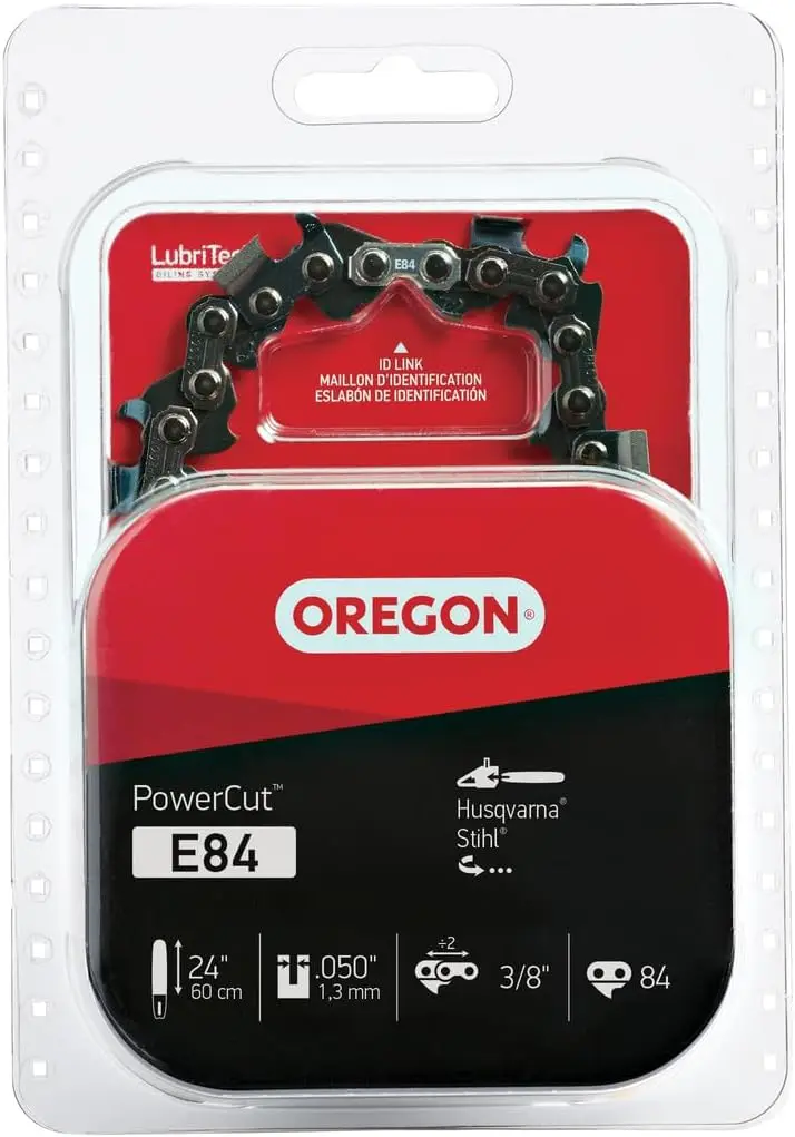 Oregon E84 Full Chisel Chainsaw Chain for 24" Bar, 84 Drive Links, .050" Gauge, 3/8" Pitch, Replacement for Husqvarna & Stihl
Oregon E84 Full Chisel Chainsaw Chain for 24" Bar, 84 Drive Links, .050" Gauge, 3/8" Pitch, Replacement for Husqvarna & Stihl