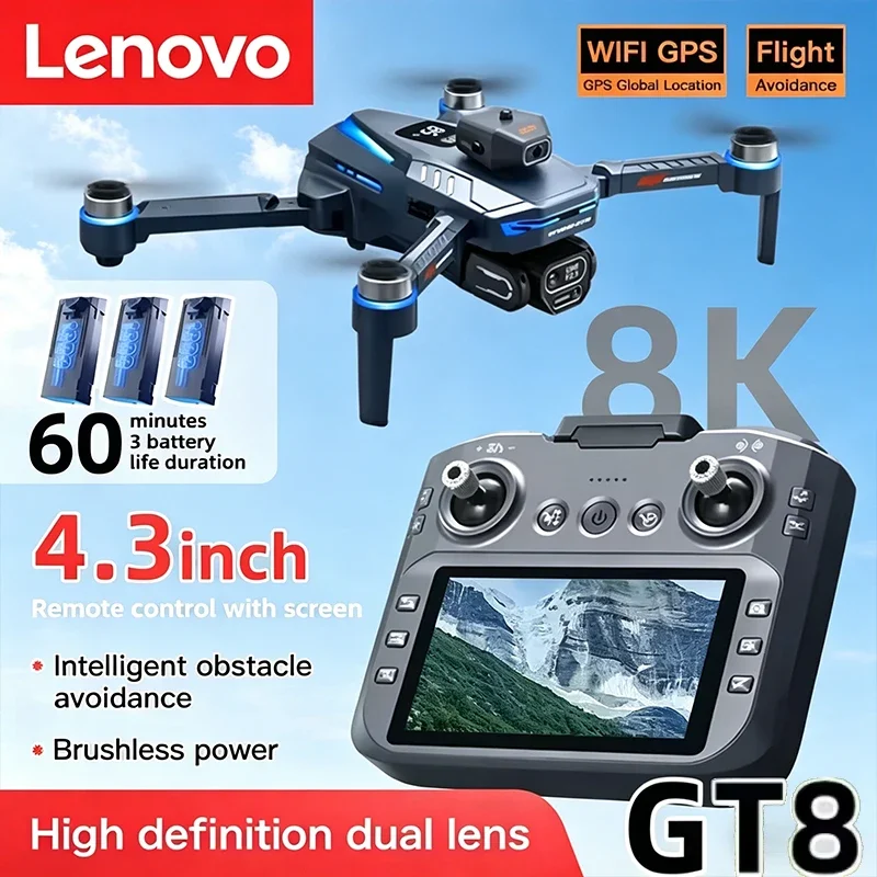 Lenovo GT8 8K Professional Drone with Dual Camera GPS FPV Brushless Motor Optical Flow 4K RC Quadcopter Toy for Adults
Lenovo GT8 8K Professional Drone with Dual Camera GPS FPV Brushless Motor Optical Flow 4K RC Quadcopter Toy for Adults