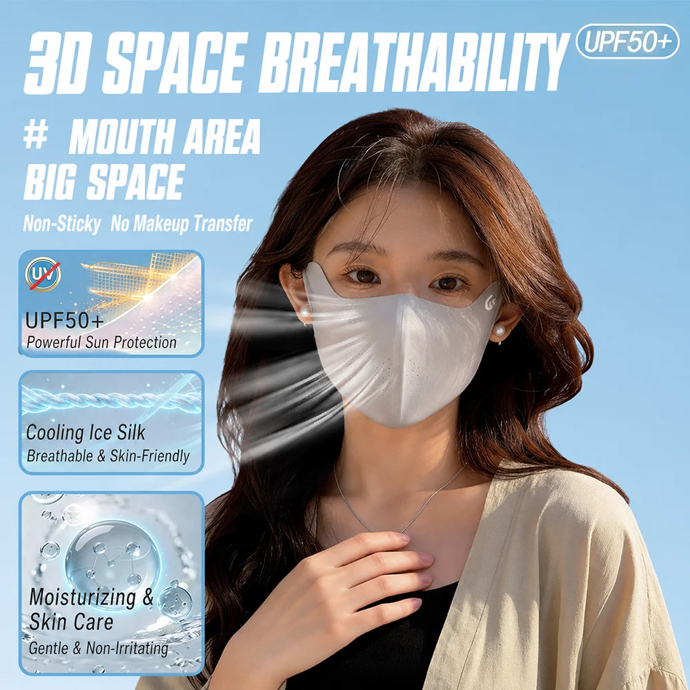 3D Face Mask UPF50+ Sun Protection Breathable Cooling Ice Silk Anti-UV Summer Outdoor Lightweight Comfortable Reusable Face Mask
3D Face Mask UPF50+ Sun Protection Breathable Cooling Ice Silk Anti-UV Summer Outdoor Lightweight Comfortable Reusable Face Mask