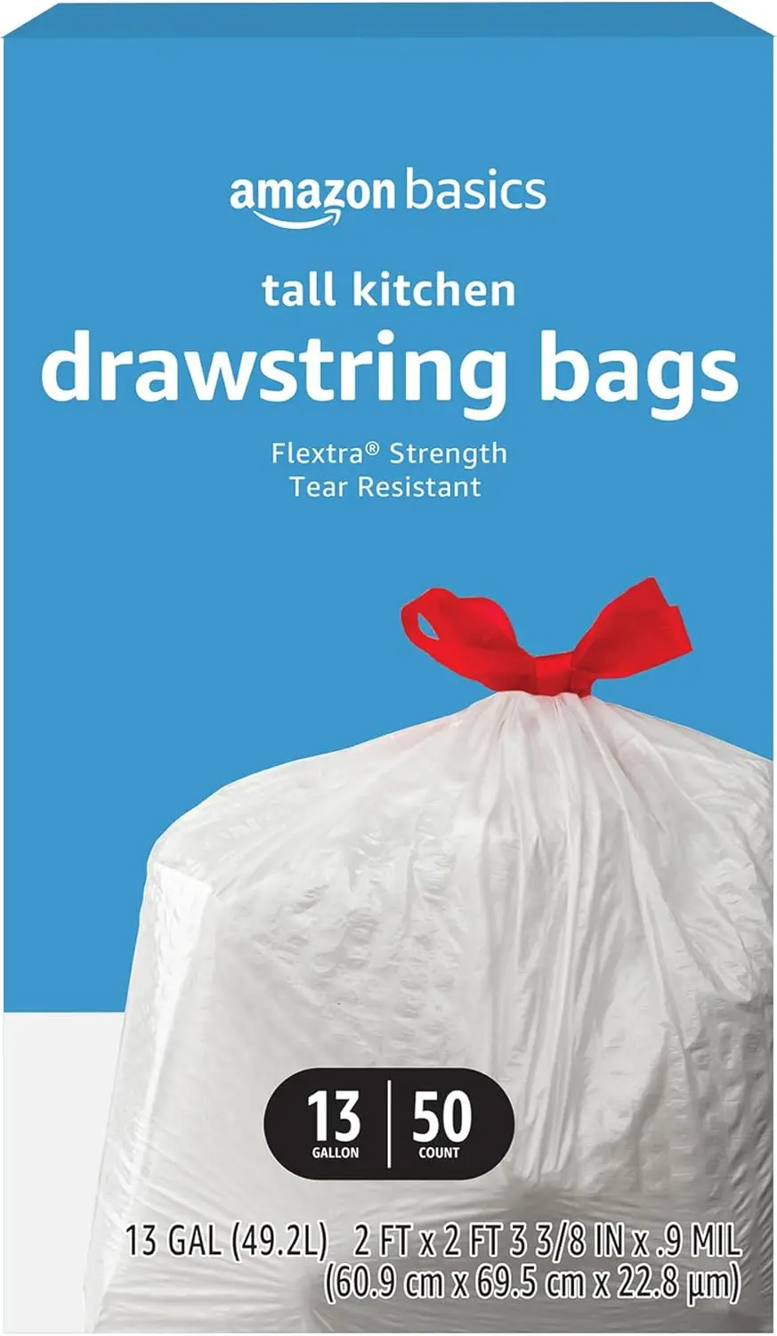 13 Gallon Tall Kitchen Drawstring Trash Bags, Unscented, 50 Count - Tear-Resistant & Easy Tie
13 Gallon Tall Kitchen Drawstring Trash Bags, Unscented, 50 Count - Tear-Resistant & Easy Tie
