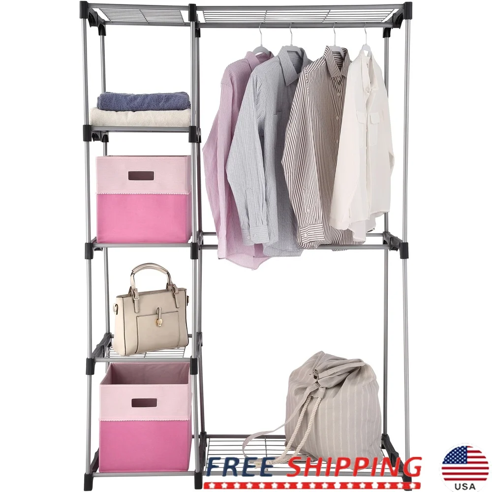 Adult Wire Shelf Closet Organizer 2-Tier Easy Assembly Storage Solution Clothing and Accessories with Hanging Rods and Side
Adult Wire Shelf Closet Organizer 2-Tier Easy Assembly Storage Solution Clothing and Accessories with Hanging Rods and Side