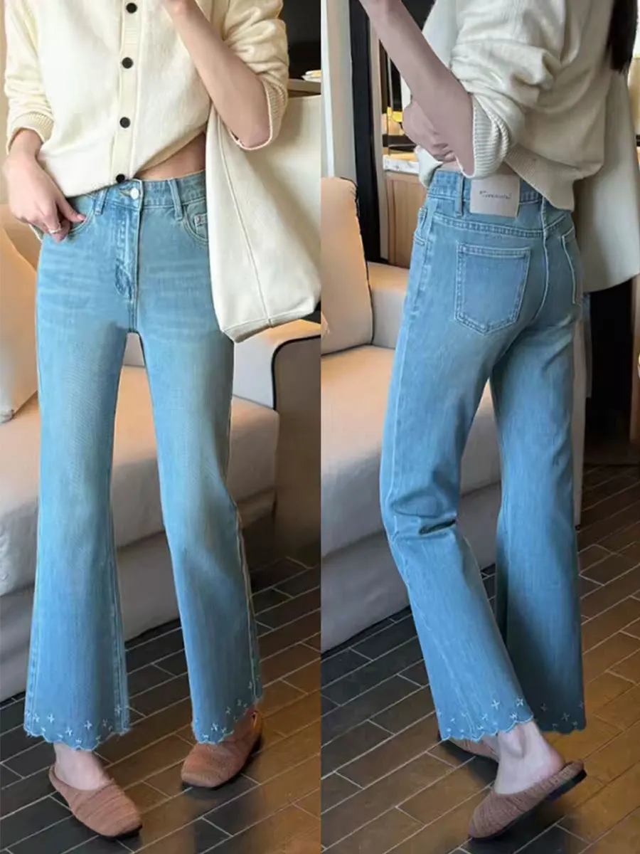 High Waist Slimming Straight Leg Cotton Stretch Denim Jeans Women's Summer Thin Embroidered Elastic Bell Bottom Nine Crop Pants
High Waist Slimming Straight Leg Cotton Stretch Denim Jeans Women's Summer Thin Embroidered Elastic Bell Bottom Nine Crop Pants