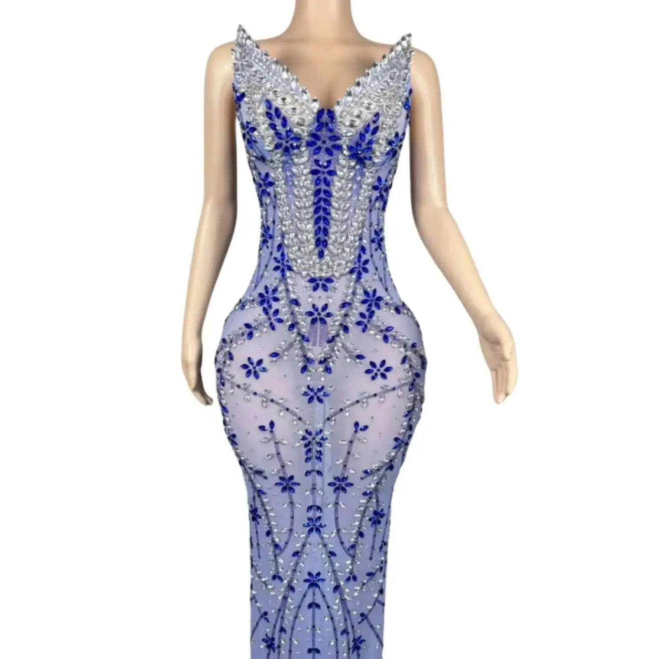 Sparkly Blue Rhinestone See Through Mesh Long Dress Elegant Women Birthday Party Floor-length Dress Photo Shoot Wear Formal Gown
Sparkly Blue Rhinestone See Through Mesh Long Dress Elegant Women Birthday Party Floor-length Dress Photo Shoot Wear Formal Gown