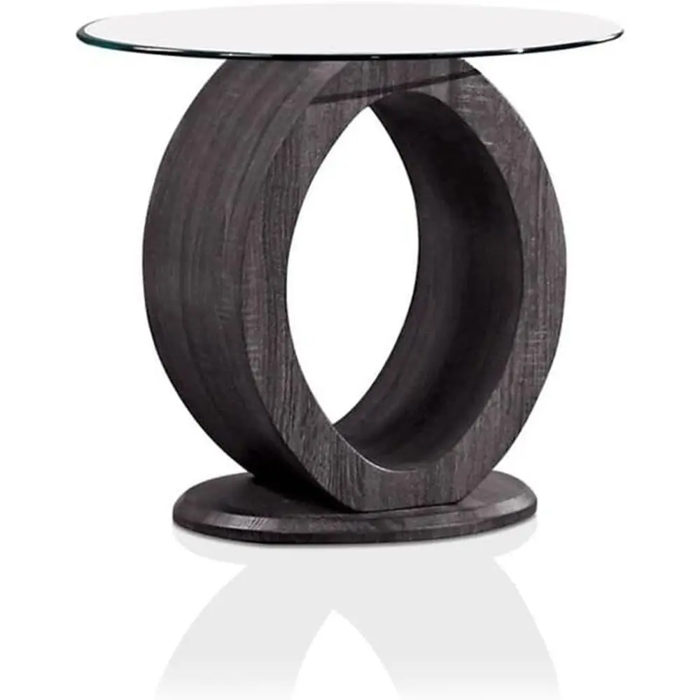 Contemporary Round Wood End Table, Gray inish, 23.5" W x 23.5" D x 21.88" H, Tempered Glass Top, Open Oval Design or Living Room
Contemporary Round Wood End Table, Gray inish, 23.5" W x 23.5" D x 21.88" H, Tempered Glass Top, Open Oval Design or Living Room