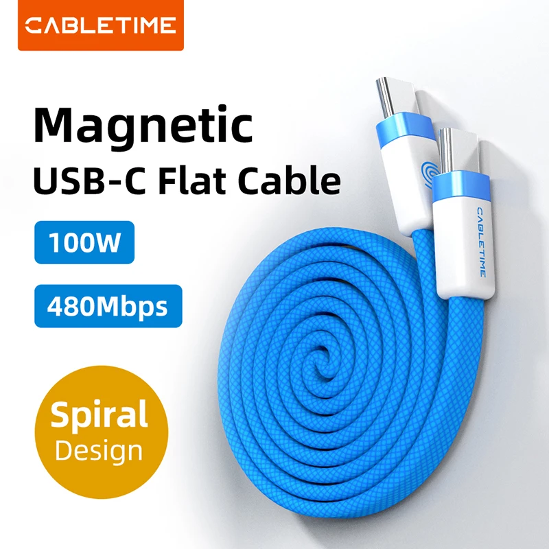 CABLETIME 100 Вт USB C-кабель Магнитный плоский кабель C-C 480 Мбит/с Высокоскоростной кабель передачи типа C для iPhone 17 16 HUAWEI Xiaomi
CABLETIME 100 Вт USB C-кабель Магнитный плоский кабель C-C 480 Мбит/с Высокоскоростной кабель передачи типа C для iPhone 17 16 HUAWEI Xiaomi