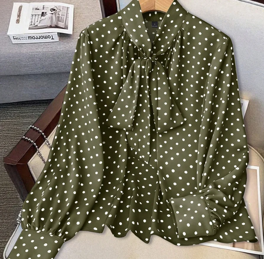 Women's Blouse 2026 Spring Autumn New Fashion Polka Dot Print Lace Up Collar Long Sleeve Loose Versatile Casual Shirt Top
Women's Blouse 2026 Spring Autumn New Fashion Polka Dot Print Lace Up Collar Long Sleeve Loose Versatile Casual Shirt Top