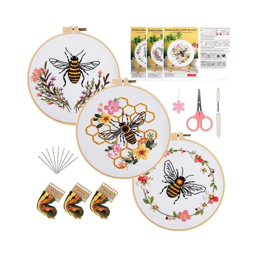3 Pack Embroidery Kit for Beginner Adults, Cross Stitch Set with Bees Flowers, Includes Clear Instructions, Embroidery Hoop,
3 Pack Embroidery Kit for Beginner Adults, Cross Stitch Set with Bees Flowers, Includes Clear Instructions, Embroidery Hoop,