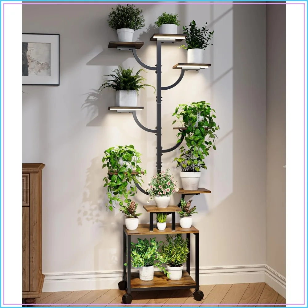 9-Tier Plant Stand with Grow Lights, 62" Tall Metal & Wood Shelf with Wheels, Tree Design, Waterproof, Adjustable Display for Home Garden Patio
9-Tier Plant Stand with Grow Lights, 62" Tall Metal & Wood Shelf with Wheels, Tree Design, Waterproof, Adjustable Display for Home Garden Patio
