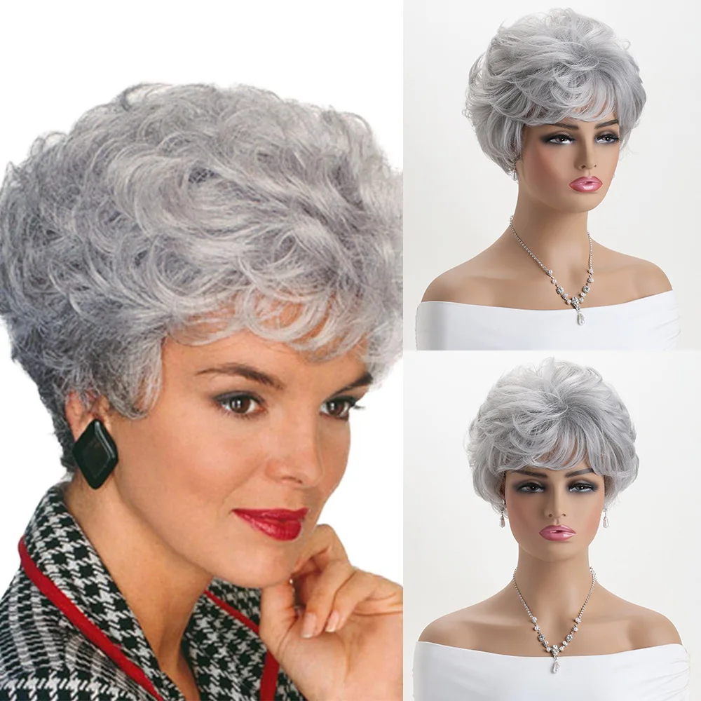 Gray natural curly chemical fiber synthetic wig, suitable for women's daily style, and as a wig accessory for holiday parties.
Gray natural curly chemical fiber synthetic wig, suitable for women's daily style, and as a wig accessory for holiday parties.