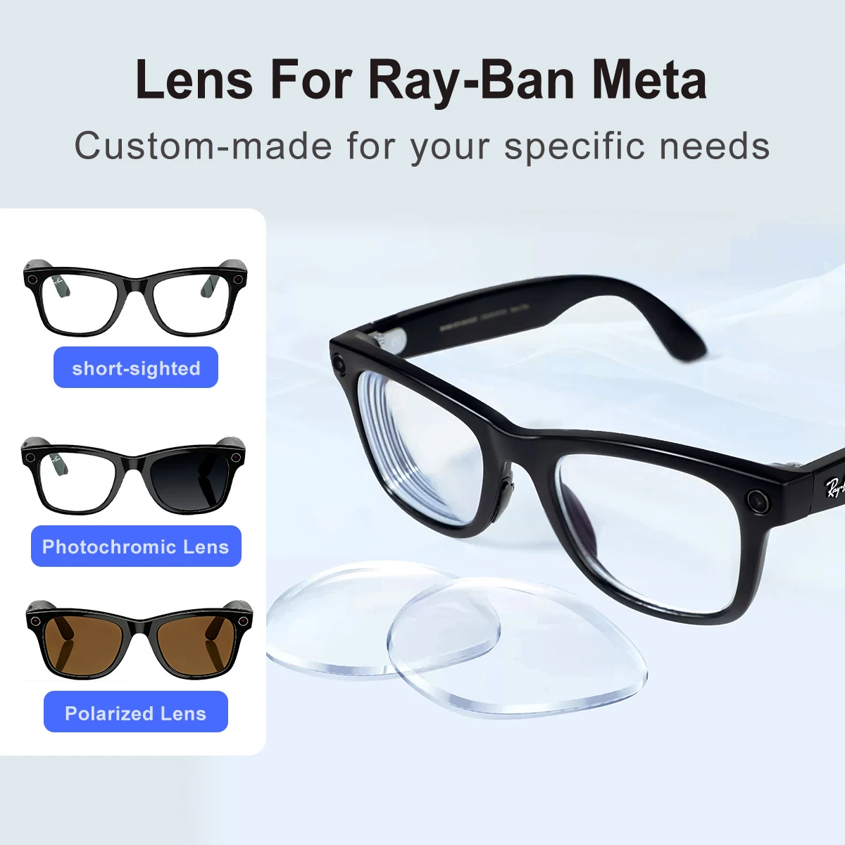 For Ray Ban Meta WAYFARE, HEADLINE, SKYLER Myopia Lens, Astigmatism Anti Blue Customized Prescription Lenses, AR Smart Glasses
For Ray Ban Meta WAYFARE, HEADLINE, SKYLER Myopia Lens, Astigmatism Anti Blue Customized Prescription Lenses, AR Smart Glasses