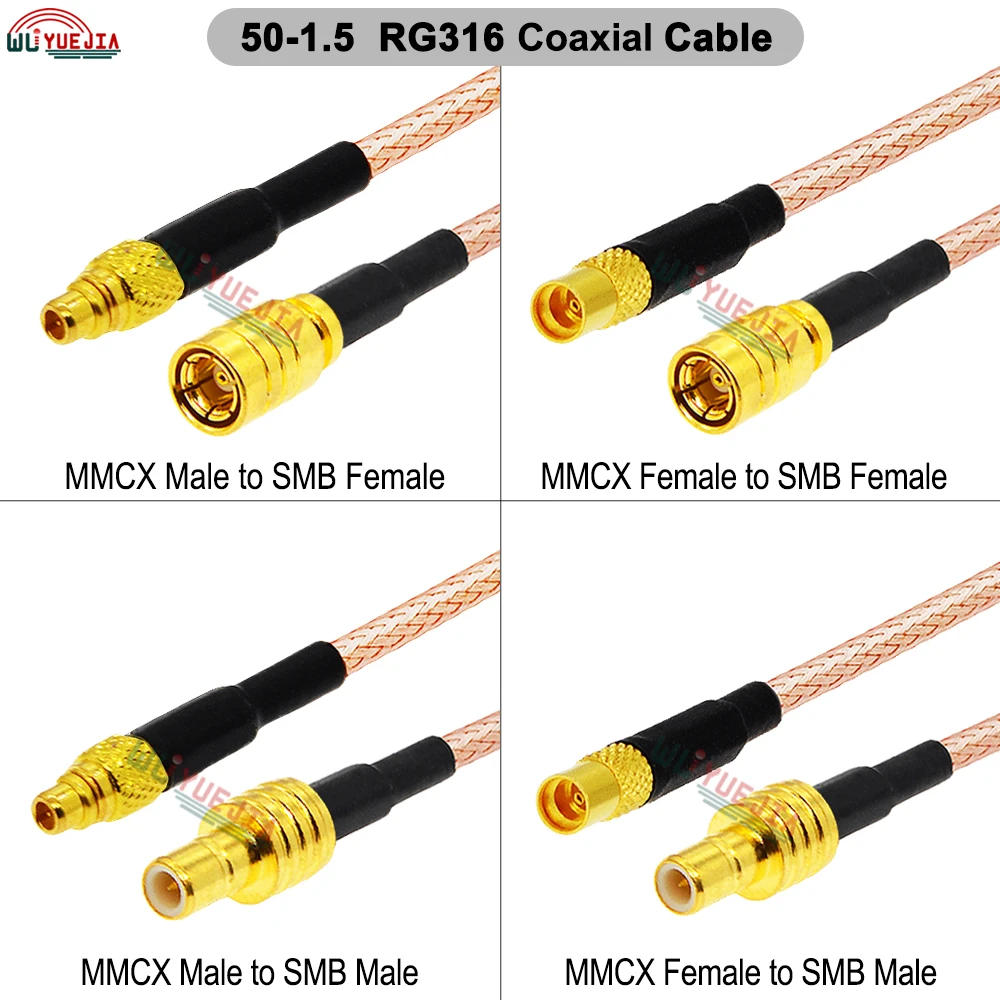 RF Coaxial Cable MMCX SMB Type 50-1.5 RG-316 MMCX Female / MMCX Male Plug to SMB Female or SMB Male Quick Plug 50 ohm Connectors
RF Coaxial Cable MMCX SMB Type 50-1.5 RG-316 MMCX Female / MMCX Male Plug to SMB Female or SMB Male Quick Plug 50 ohm Connectors