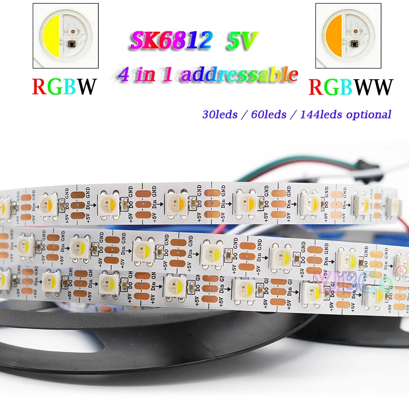 5V RGBW RGBWW addressable 4 color in 1 LED Strip pixle IC SK6812 SMD 5050 RGB+W/WW Light Tape 30/60/144 leds/m Flexible Lamp bar
5V RGBW RGBWW addressable 4 color in 1 LED Strip pixle IC SK6812 SMD 5050 RGB+W/WW Light Tape 30/60/144 leds/m Flexible Lamp bar