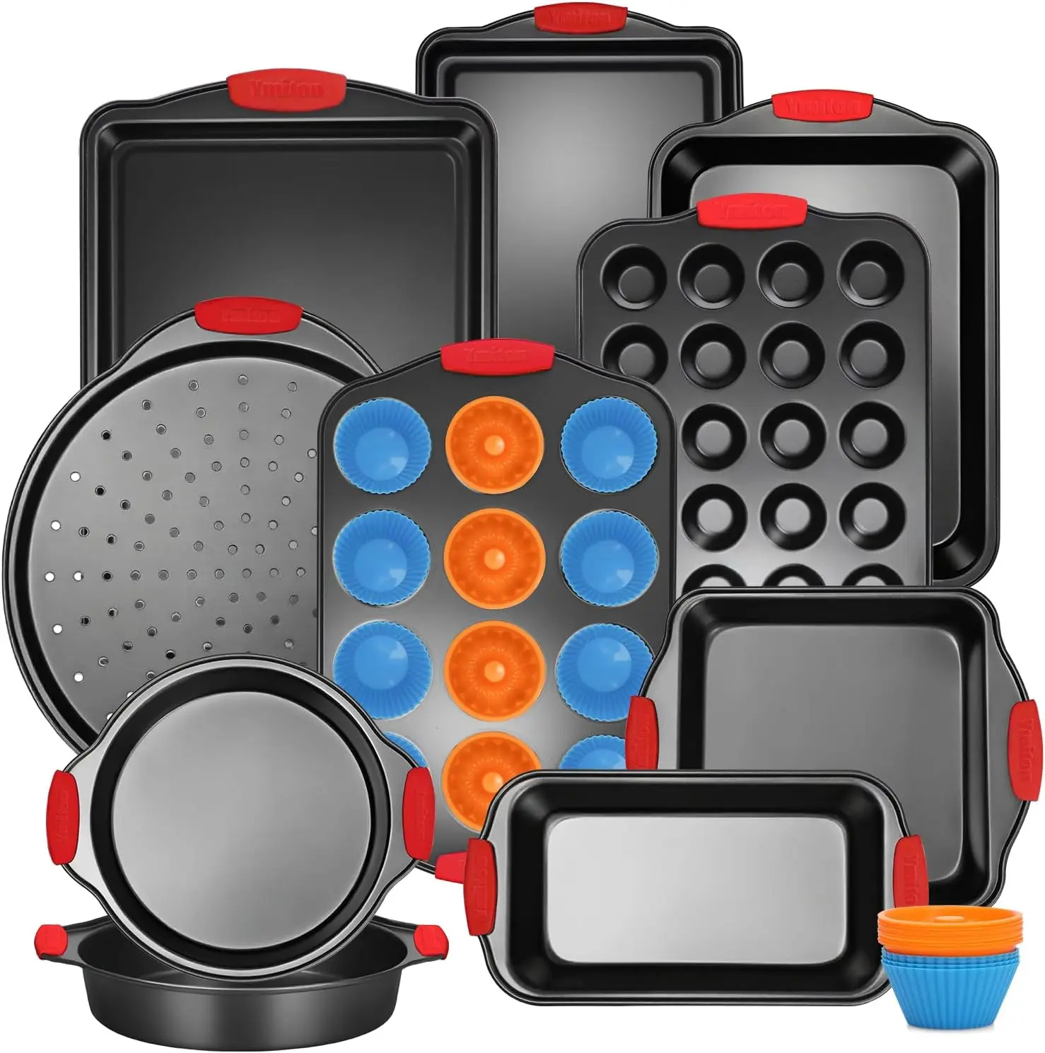 34 Pcs Nonstick Bakeware Set with Silicone Handles - Baking Trays, Cookie Sheets, Cake Pans, Loaf Pan, Muffin Pan, Pizza Pan
34 Pcs Nonstick Bakeware Set with Silicone Handles - Baking Trays, Cookie Sheets, Cake Pans, Loaf Pan, Muffin Pan, Pizza Pan