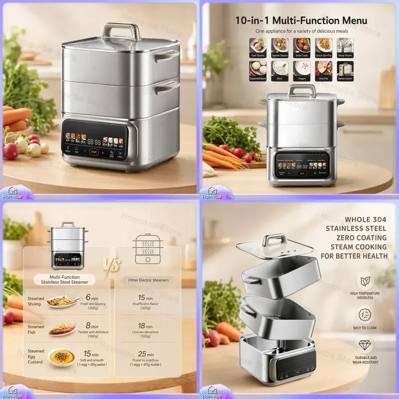 Electric Steamer 3 Layer Large Capacity Stainless Steel Multi Functional Food Steamer for Vegetables Rice Dumplings Fish
Electric Steamer 3 Layer Large Capacity Stainless Steel Multi Functional Food Steamer for Vegetables Rice Dumplings Fish