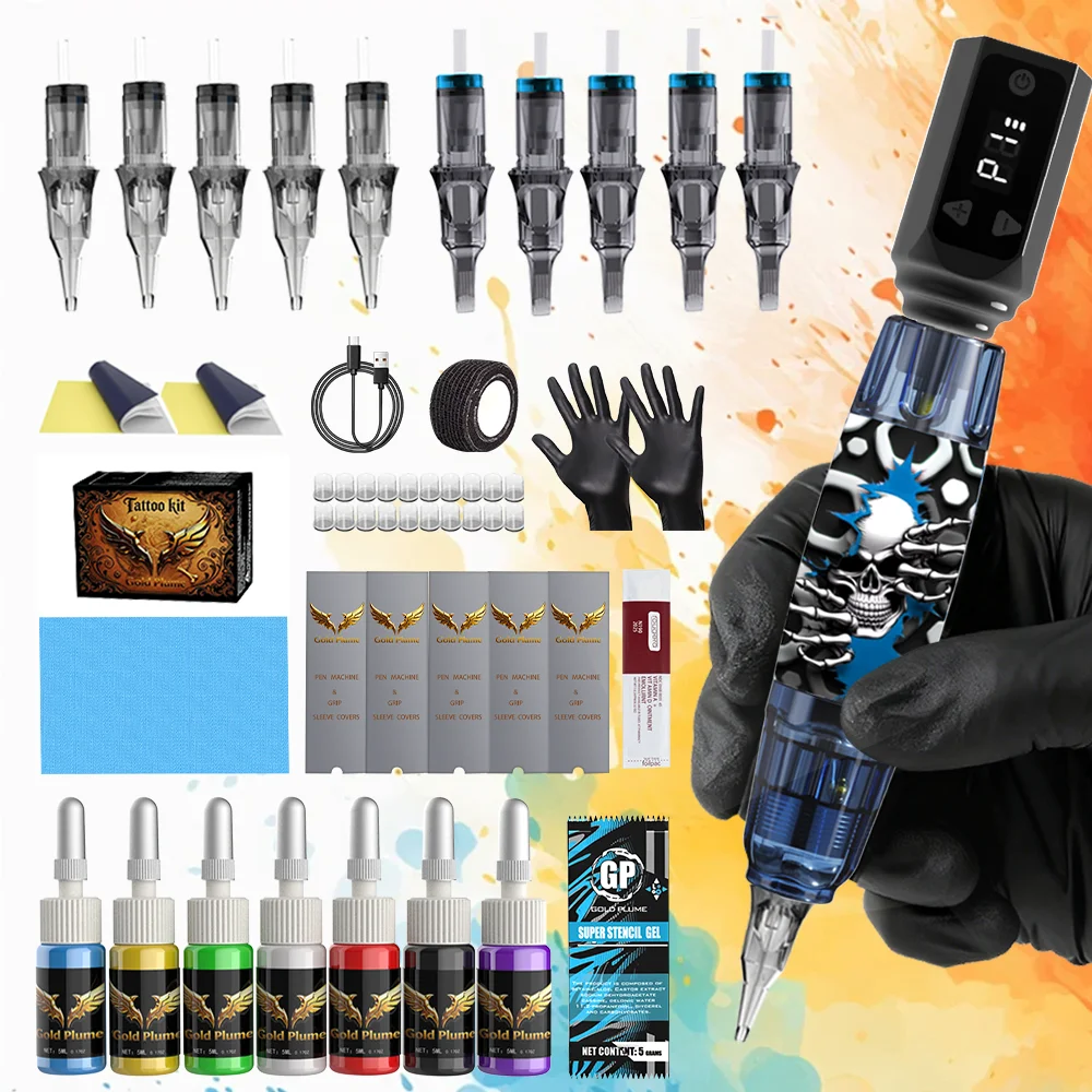 Goldplume Wireless Tattoo Gun Kit Equipped With A 1100mAh Battery Compartment, Suitable For Beginners And Tattoo Artists. Complete Tattoo Pen Kit Includes Tattoo Needles, Tattoo Ink, Tattoo Pra
Goldplume Wireless Tattoo Gun Kit Equipped With A 1100mAh Battery Compartment, Suitable For Beginners And Tattoo Artists. Complete Tattoo Pen Kit Includes Tattoo Needles, Tattoo Ink, Tattoo Pra