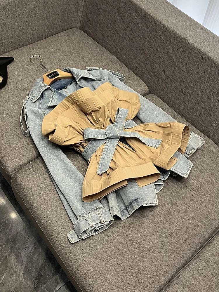 New Design Sense Denim Patchwork Pleated Belted Coat Women's Busin Suit Loose Fit Long Sve Commute Sle JF-2025
New Design Sense Denim Patchwork Pleated Belted Coat Women's Busin Suit Loose Fit Long Sve Commute Sle JF-2025