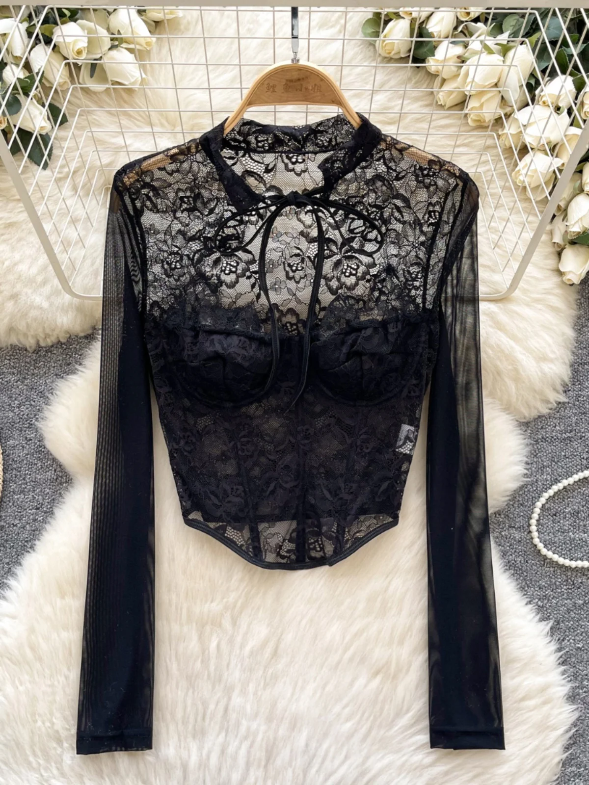 Retro Ladylike Style Long Sleeve Lace Trim Bustier Top Slimming Mesh Base Shirt Spring Commute Fashion Korean Loose Fit Top
Retro Ladylike Style Long Sleeve Lace Trim Bustier Top Slimming Mesh Base Shirt Spring Commute Fashion Korean Loose Fit Top