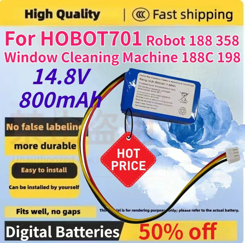 14.8V 800mAh Rechargeable Lithium Battery for HOBOT701 Robot 188 358 Window Cleaning Machine 188C 198 Compatible
14.8V 800mAh Rechargeable Lithium Battery for HOBOT701 Robot 188 358 Window Cleaning Machine 188C 198 Compatible