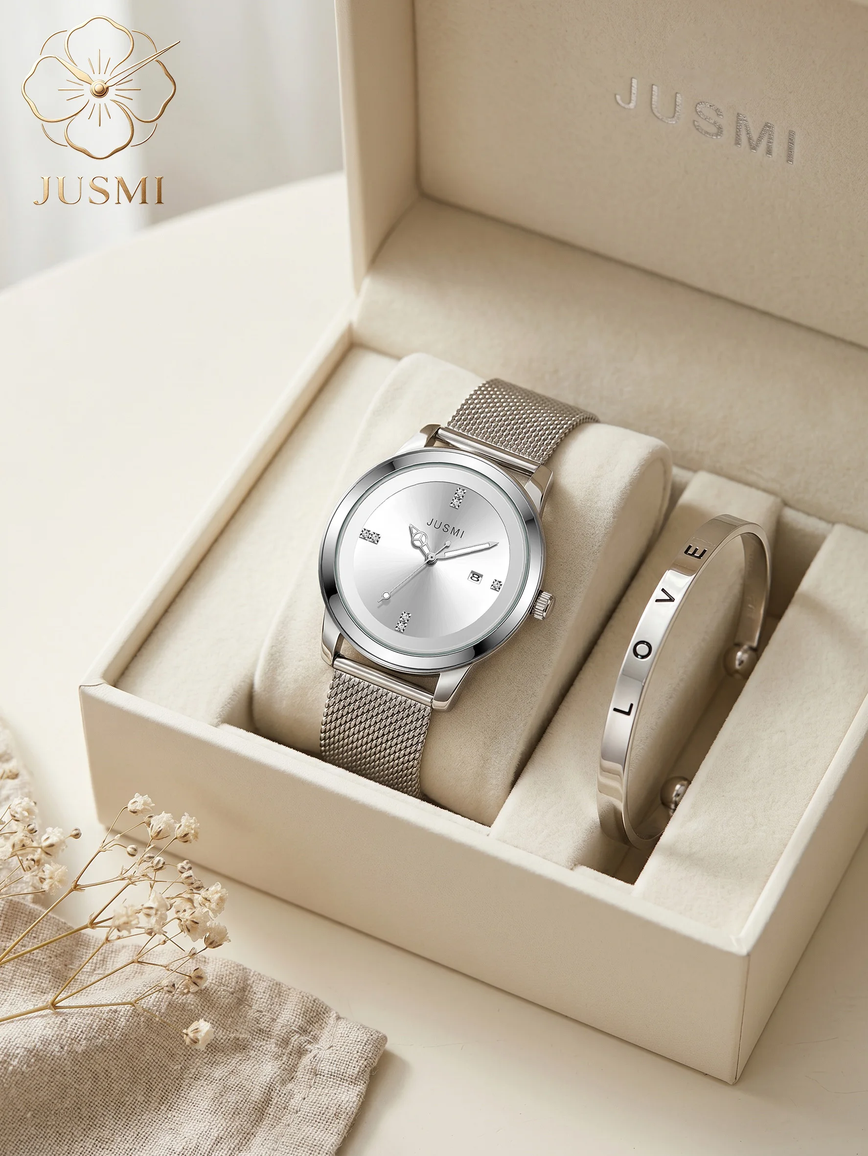 JUSMI Teen 2Pcs Mesh Band Watch & LOVE Cuff Bangle Set, No Box, Silver Jewelry for Back To School, Vacation & Holiday Daily Wear
JUSMI Teen 2Pcs Mesh Band Watch & LOVE Cuff Bangle Set, No Box, Silver Jewelry for Back To School, Vacation & Holiday Daily Wear