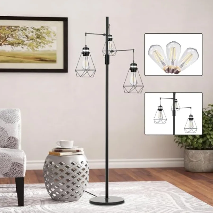 Boho Industrial Farmhouse Floor Lamp with Stepless Dimming and 3 Adjustable Cage Shades - Vintage Rustic Tall Standing Light fo
Boho Industrial Farmhouse Floor Lamp with Stepless Dimming and 3 Adjustable Cage Shades - Vintage Rustic Tall Standing Light fo