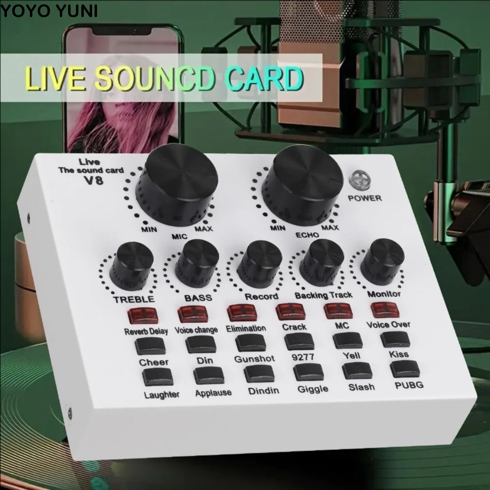 Audio Mixer V8 Sound Card Karaoke Recording Studio Record Mic Sound Card Professional Black External Sound Card Webcast Live
Audio Mixer V8 Sound Card Karaoke Recording Studio Record Mic Sound Card Professional Black External Sound Card Webcast Live