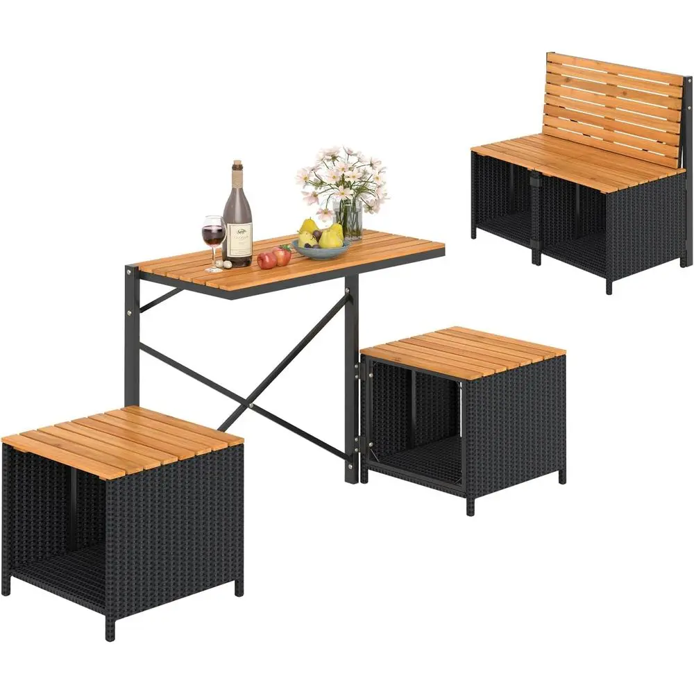 Outdoor Storage Bench with Picnic Table and Chairs, Convertible Set, Metal and Acacia Wood Rattan, Ideal for Patio, Garden, Back
Outdoor Storage Bench with Picnic Table and Chairs, Convertible Set, Metal and Acacia Wood Rattan, Ideal for Patio, Garden, Back