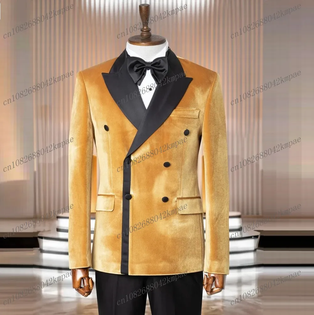 Gold Velvet And Black Men Suit Formal Business Groom Groomsman Wedding Party Prom Male Tuxedos 2 Piece Set Blazer Pants
Gold Velvet And Black Men Suit Formal Business Groom Groomsman Wedding Party Prom Male Tuxedos 2 Piece Set Blazer Pants