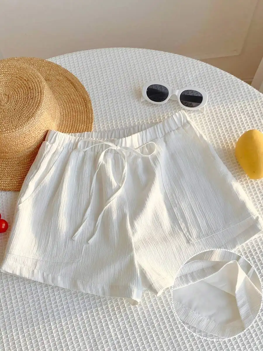 Women Summer Loose Casual White Linen Shorts With Drawstring Waist And Slant Pockets
Women Summer Loose Casual White Linen Shorts With Drawstring Waist And Slant Pockets