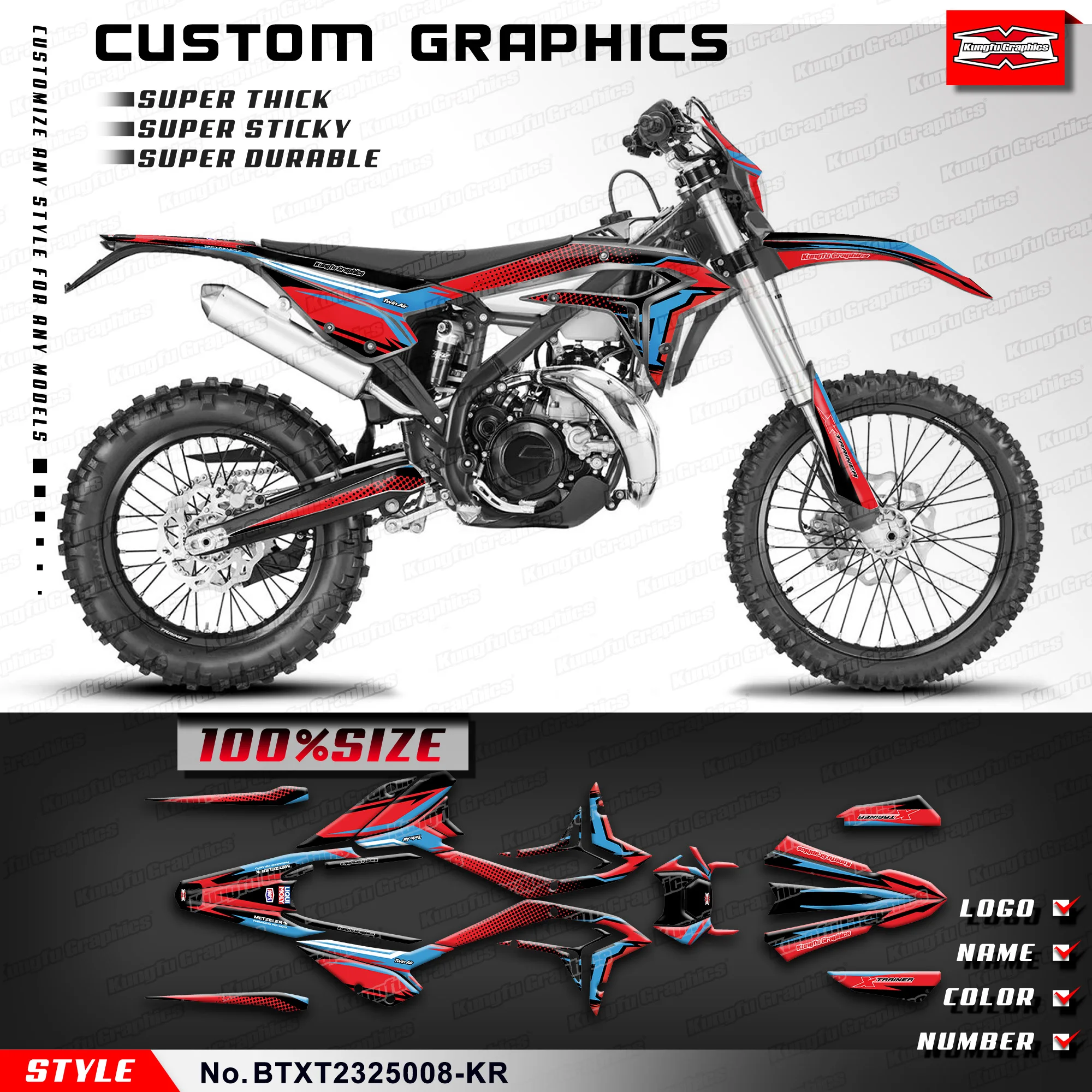 KUNGFU GRAPHICS Enduro Decals MX Racing Stickers Kit for Beta X-trainer 250 300 Xtrainer 2023 2024, BTXT2325008-KR
KUNGFU GRAPHICS Enduro Decals MX Racing Stickers Kit for Beta X-trainer 250 300 Xtrainer 2023 2024, BTXT2325008-KR