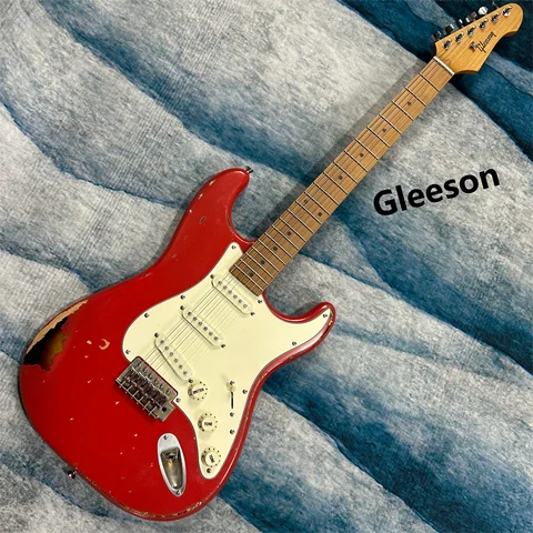 Gleeson Aged St Electric Guitars Carbon-roasted Maple Neck Retro Red&Vintage Sunburst Stainless Steel Rounded Edges Frets