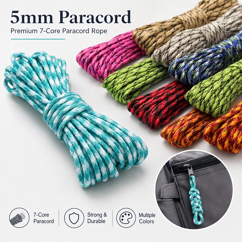 20/40M 5mm Colorful 7 Core Paracord Rope for Bag Drawstring Backpack Lanyard Keyring Strap Woven Craft Cord Repair Material
20/40M 5mm Colorful 7 Core Paracord Rope for Bag Drawstring Backpack Lanyard Keyring Strap Woven Craft Cord Repair Material
