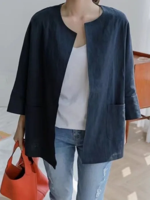 Women's Cotton Linen Jacket Loose Casual Style Spring Autumn Short Cardigan Open Front Thin Seven Sleeve round Neck Pure Color
Women's Cotton Linen Jacket Loose Casual Style Spring Autumn Short Cardigan Open Front Thin Seven Sleeve round Neck Pure Color