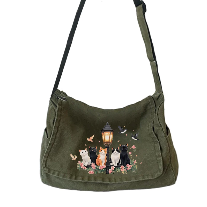 Retro Cat-printed Canvas Bag Large Capacity Women's Shoulder Bag Army Green Artistic Messenger Bag For Women Commuting
Retro Cat-printed Canvas Bag Large Capacity Women's Shoulder Bag Army Green Artistic Messenger Bag For Women Commuting