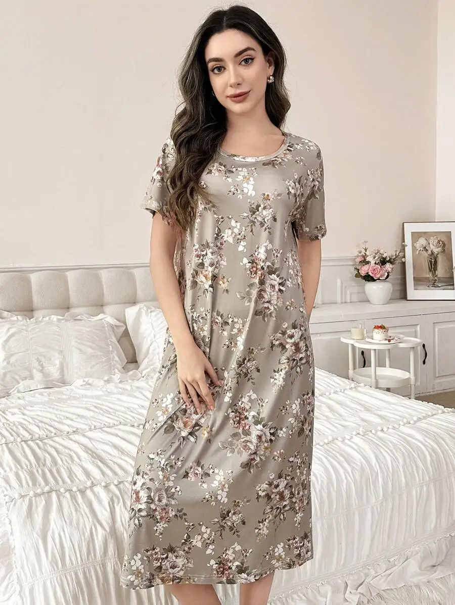 Womens Round Neck Short Sleeve Floral Print Casual Nightgown Babydoll Dress Summer
Womens Round Neck Short Sleeve Floral Print Casual Nightgown Babydoll Dress Summer
