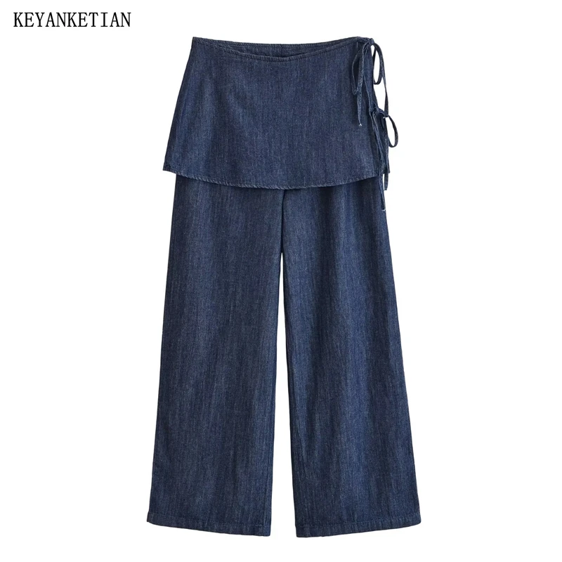 KEYANKETIAN 2026 New Women Dark Blue Layered Lightweight Denim Culottes Side Tie Wrap Skirt Overlay Wide Leg Trousers Pantskirt
KEYANKETIAN 2026 New Women Dark Blue Layered Lightweight Denim Culottes Side Tie Wrap Skirt Overlay Wide Leg Trousers Pantskirt