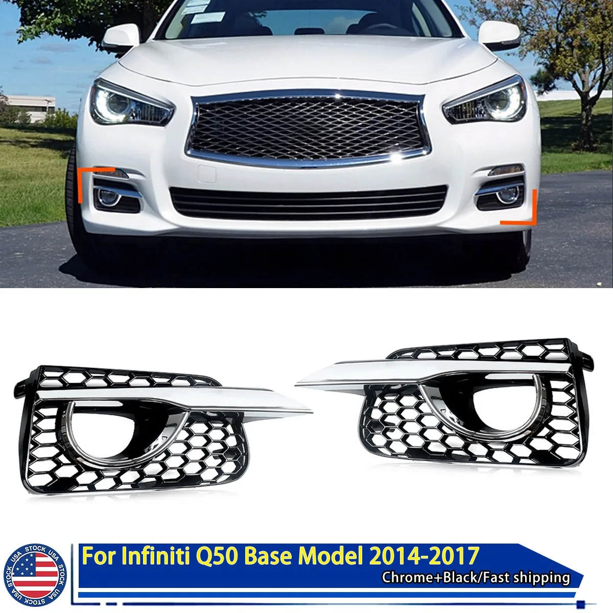 Front Bumper Fog Light Cover For Infiniti Q50 Base 2014 2015 2016 2017 Chrome Black Gird Grille Bezel Fog Lamp Framework Parts
Front Bumper Fog Light Cover For Infiniti Q50 Base 2014 2015 2016 2017 Chrome Black Gird Grille Bezel Fog Lamp Framework Parts