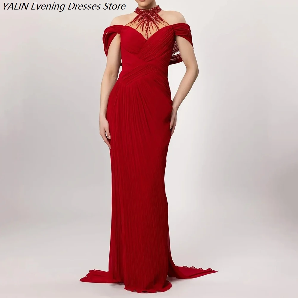 Women's Mermaid Evening Dresses Floor-length High-neck Sleeveless Prom Dresses Fashion Crystal Simple Draped Customized Gowns
Women's Mermaid Evening Dresses Floor-length High-neck Sleeveless Prom Dresses Fashion Crystal Simple Draped Customized Gowns