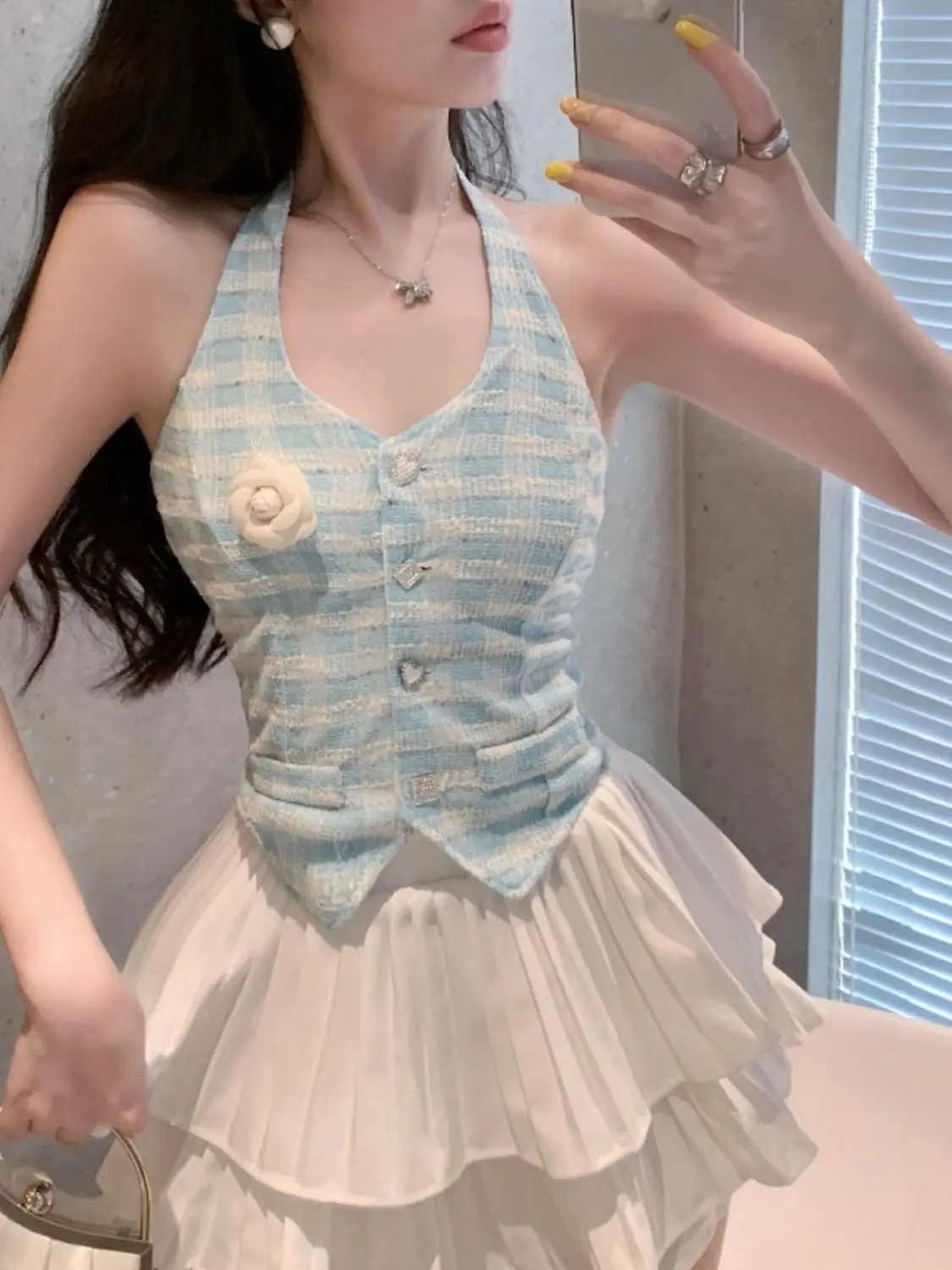 Spicy Celebrity Backless Set Applique Coarse Tweed Hanging Neck Tank Women Empire-waisted Folds Cake Skirt Summer Trendy Outfit
Spicy Celebrity Backless Set Applique Coarse Tweed Hanging Neck Tank Women Empire-waisted Folds Cake Skirt Summer Trendy Outfit