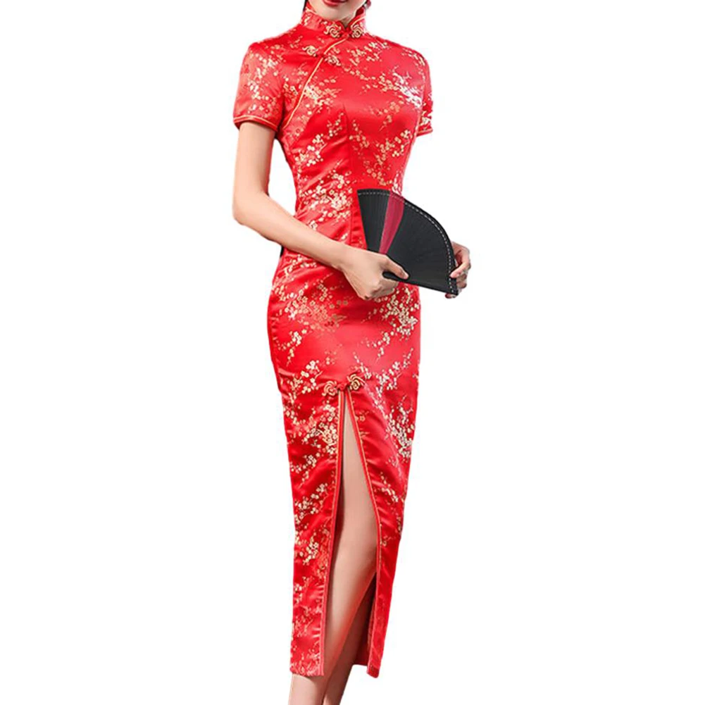 Qipao Dress Dress Classic Retro Elegant Satin Elegant Catwalk Sexy Embroidered Short Sleeve Evening Short-sleeved
Qipao Dress Dress Classic Retro Elegant Satin Elegant Catwalk Sexy Embroidered Short Sleeve Evening Short-sleeved