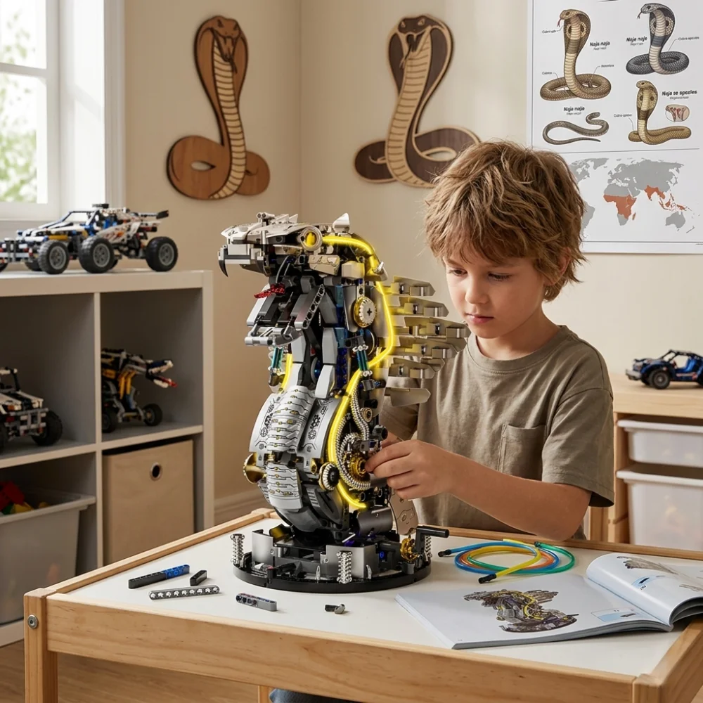 MOC Creative 1186pcs Mechanical King Cobra Building Blocks Technical Linkage Animal Model With Light Birthday Gifts Toy
MOC Creative 1186pcs Mechanical King Cobra Building Blocks Technical Linkage Animal Model With Light Birthday Gifts Toy