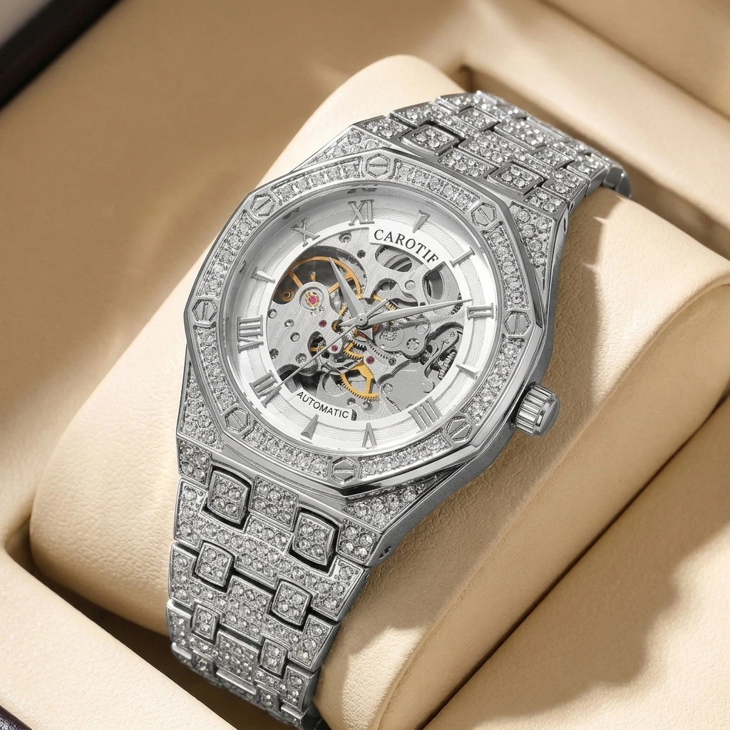 1 piece watch with hollow mechanical design, shining full diamond inlay versatile fashion accessory
1 piece watch with hollow mechanical design, shining full diamond inlay versatile fashion accessory