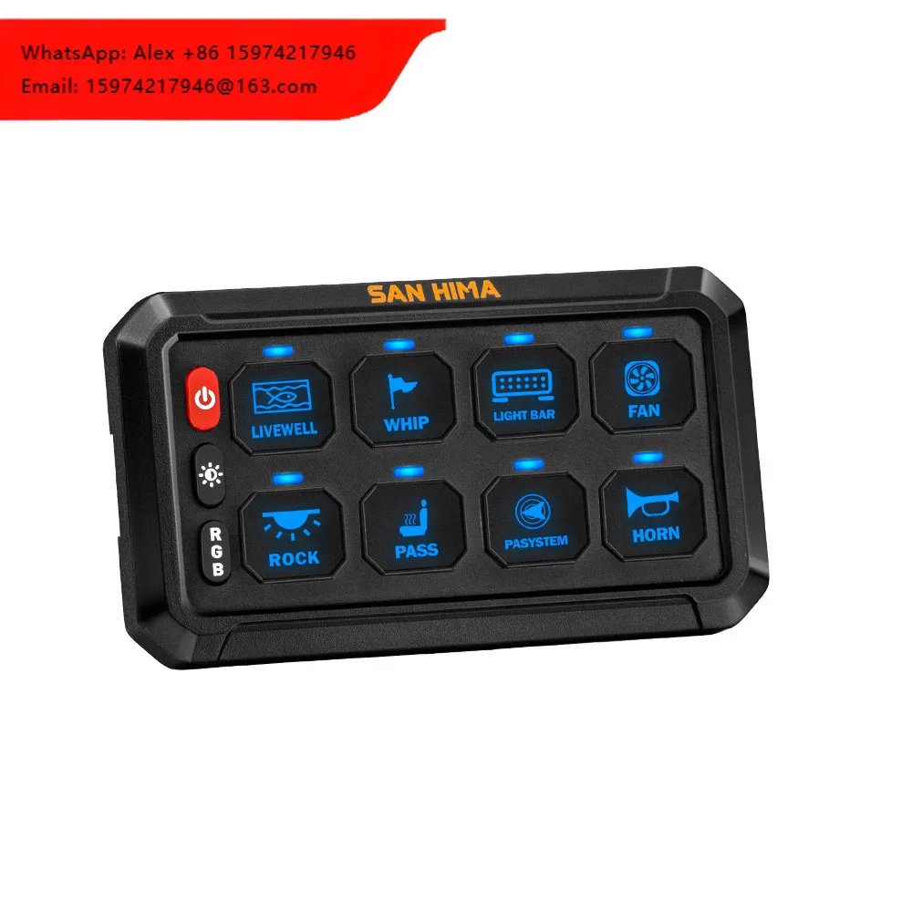 SAN HIMA DC 12V 24V Universal 4x4 Offroad Car Truck RV Trailer IP65 Waterproof Blue-tooth Control 8 Gang Switch Panel System
SAN HIMA DC 12V 24V Universal 4x4 Offroad Car Truck RV Trailer IP65 Waterproof Blue-tooth Control 8 Gang Switch Panel System