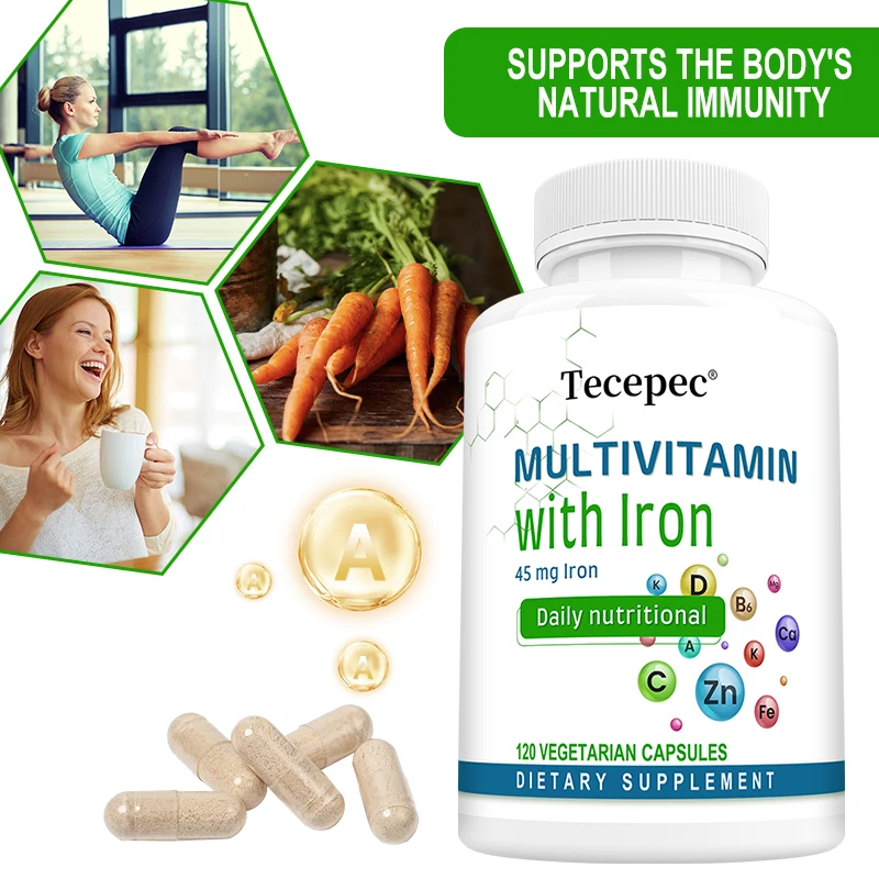 Adult Multivitamin Capsules - with Iron, Complete Essentials Supports Immunity Energy Heart Skin Bone Health Vegan Non-GMO
Adult Multivitamin Capsules - with Iron, Complete Essentials Supports Immunity Energy Heart Skin Bone Health Vegan Non-GMO
