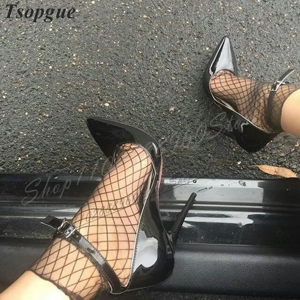 Black Glossy Leather Shallow Pumps Thin High Heel Women Shoes Ankle Buckle Strap Pointed Toe 2024 Fashion Zapatos Para Mujere 
Black Glossy Leather Shallow Pumps Thin High Heel Women Shoes Ankle Buckle Strap Pointed Toe 2024 Fashion Zapatos Para Mujere