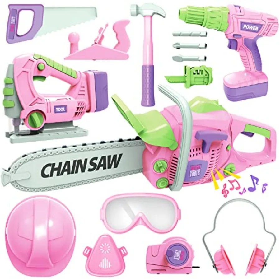 Tool Set with Electric Toy Drill Chainsaw Jigsaw Toy Tools for Girl Realistic Power Construction Pretend Play Tools Set Toddler
Tool Set with Electric Toy Drill Chainsaw Jigsaw Toy Tools for Girl Realistic Power Construction Pretend Play Tools Set Toddler